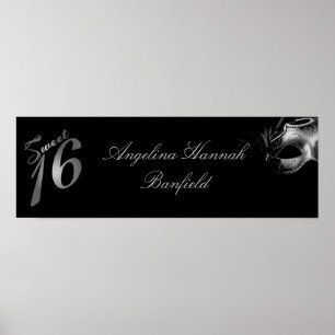 22.5"x7.5" Personalized Banner Sweet 16 Silver Poster
