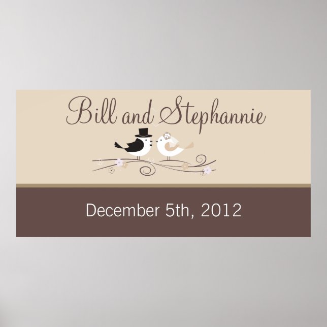 22.5"x7.5" Personalized Banner Wedding Birds Bride Poster (Front)
