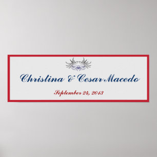 22.5"x7.5" Personalized Banner White Dove Red Blue Poster