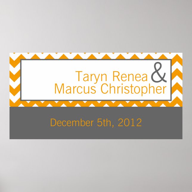 22.5"x7.5" Personalized Banner Yellow Grey Chevron Poster (Front)