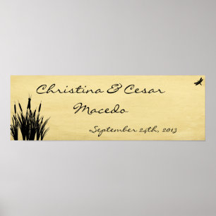 22.5"x7.5" Personalized Cattail/Dragonfly Silhouet Poster