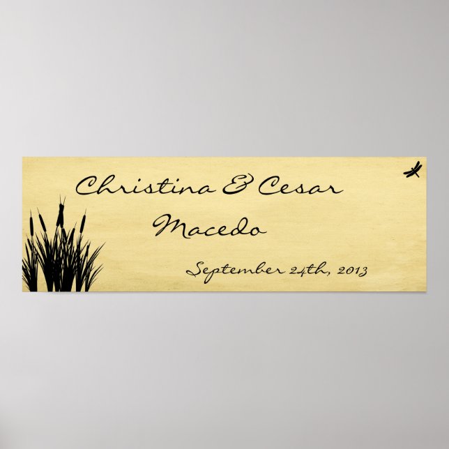 22.5"x7.5" Personalized Cattail/Dragonfly Silhouet Poster (Front)