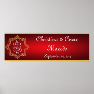 22.5"x7.5" Personalized Lord Ganesha/Hindu Red Spi Poster