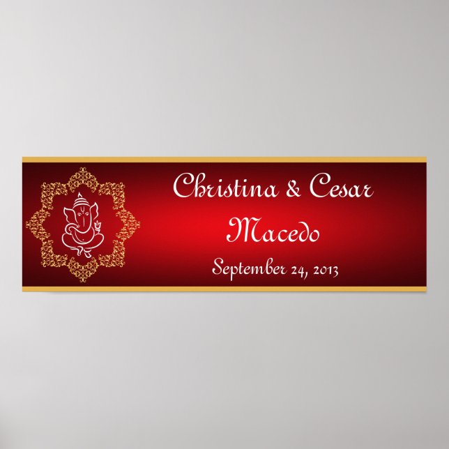 22.5"x7.5" Personalized Lord Ganesha/Hindu Red Spi Poster (Front)