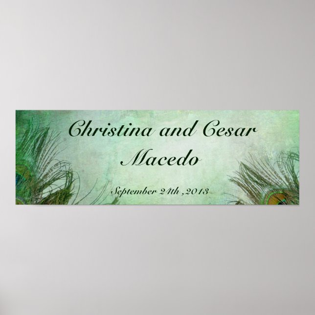 22.5"x7.5" Personalized Peacock Green Feathers Poster (Front)