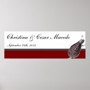 22.5"x7.5" Personalized Peacock Red Black White Poster