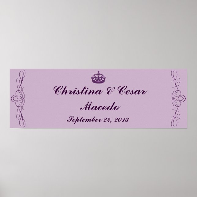 22.5"x7.5" Personalized Royal Purple Crown/Swirls Poster (Front)