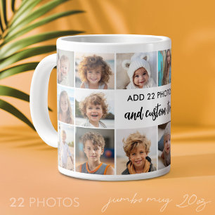22 Photo Collage - Minimal Grid with Text Centre Large Coffee Mug
