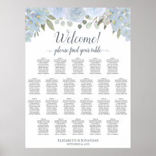 22 Table Dusty Blue Floral Wedding Seating Chart