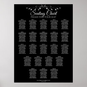 22 Table Elegant Black Wedding Seating Chart