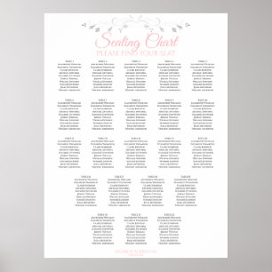22 Table Elegant Pink & Gray Wedding Seating Chart