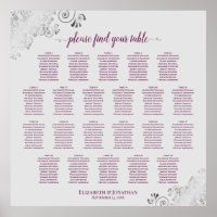 22 Table Lacy Cassis & Grey Wedding Seating Chart