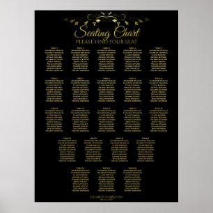 22 Table Simple Gold Black Wedding Seating Chart