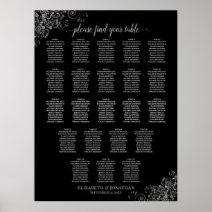22 Table Wedding Seating Chart Black & Gray Frills