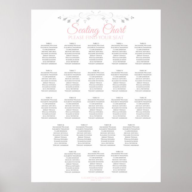22 Tableau Élégant Mariage rose et gris (Devant)