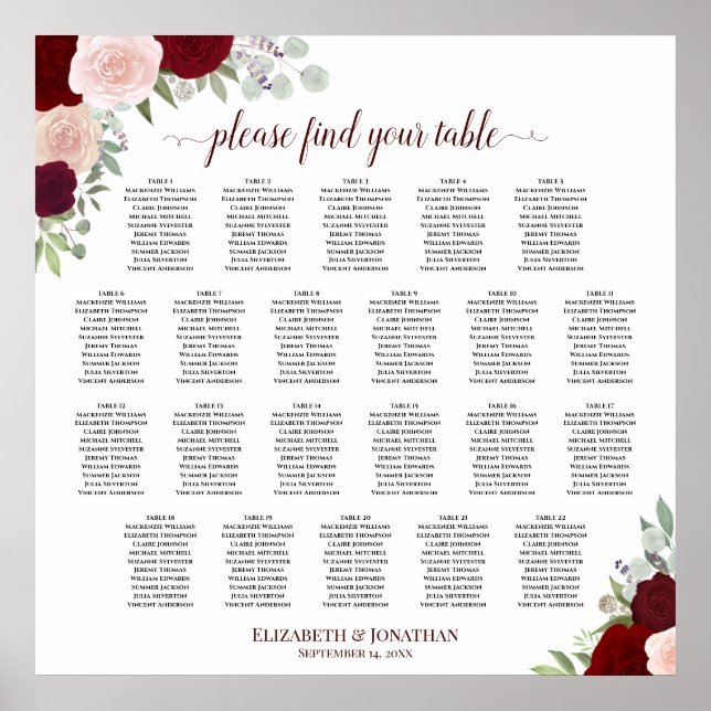 22 Tableau Mariage floral rouge et rose (Devant)