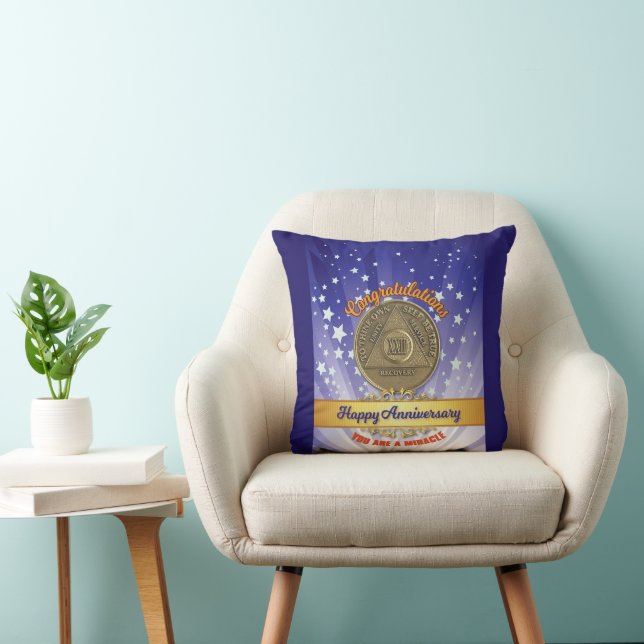 22 Year CUSTOM NAME Sober Anniversary Miracle Throw Pillow (Chair)
