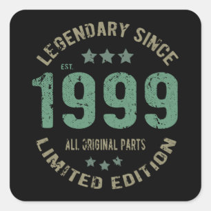 22 Year Old Bday 1999 Legend Since 22nd Birthday Square Sticker