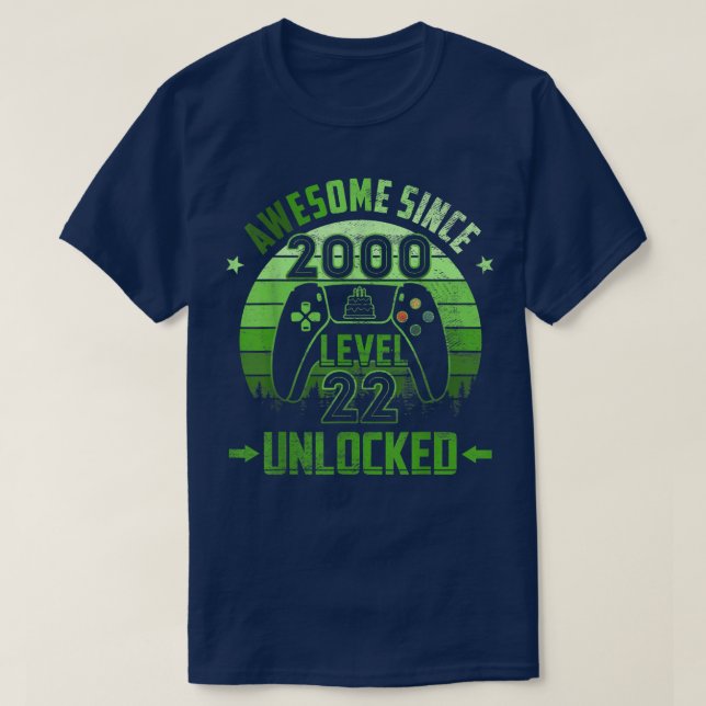 22 Year Old Birthday Unlocked Level 22 Awesome Sin T-Shirt (Design Front)