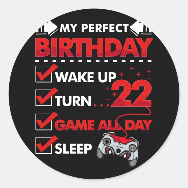 22 Year Old Gamer Boy 22rd Perfect Birthday Gaming Classic Round Sticker (Front)