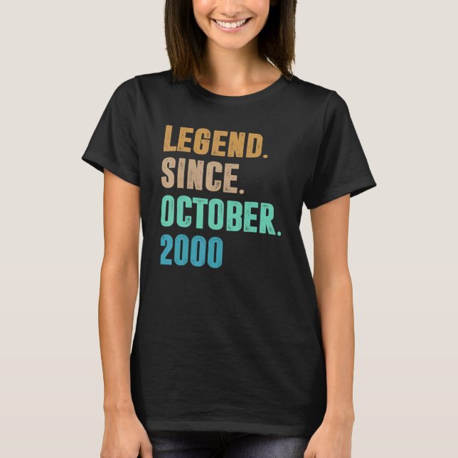 22 Years Old  Legend Since October 2000 22nd Birth T-Shirt (Front)