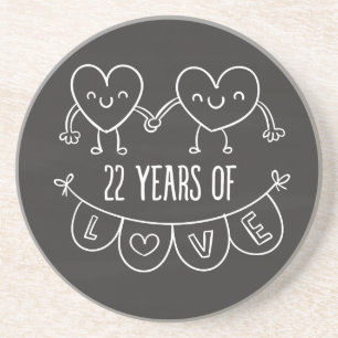 22nd Anniversary Gift Chalk Hearts Coaster