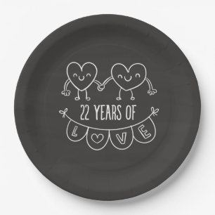 22nd Anniversary Gift Chalk Hearts Paper Plate