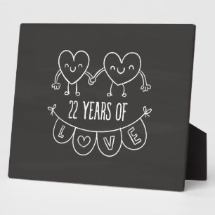 22nd Anniversary Gift Chalk Hearts Plaque