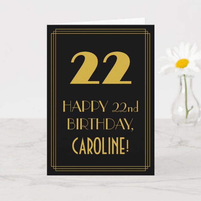 22nd Birthday – Art Deco Inspired Look "22" & Name Card (Small Plant)