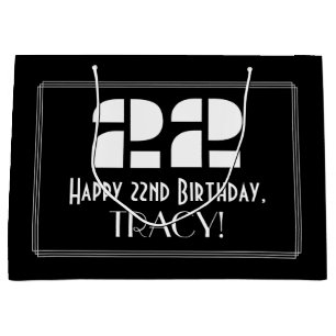 22nd Birthday ~ Art Deco Inspired Look "22" + Name Large Gift Bag