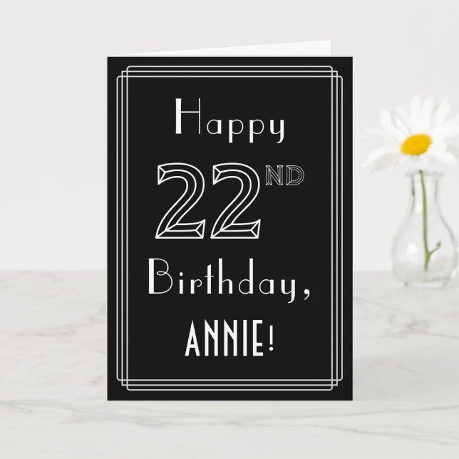 22nd Birthday: Art Deco Style # 22 & Custom Name Card (Small Plant)