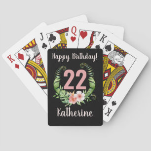 22nd birthday black floral  playing cards