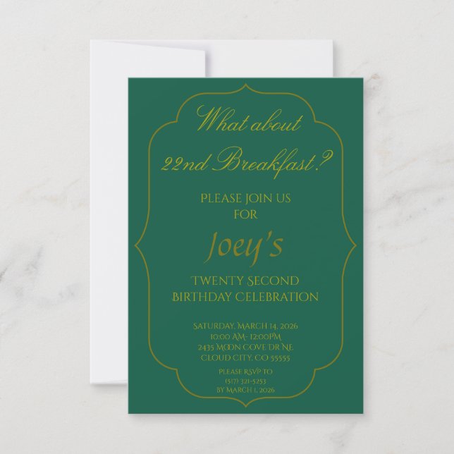 22nd Birthday Breakfast Invitations (Front)