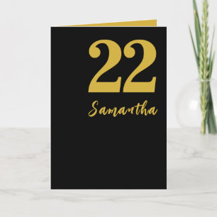 22nd Birthday Card, Black and Gold Stylish Card