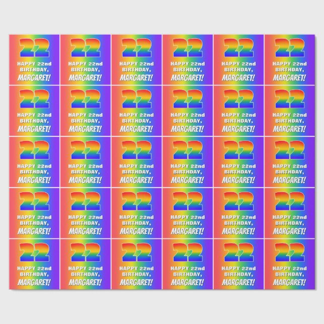 22nd Birthday: Colourful, Fun Rainbow Pattern # 22 Wrapping Paper (Seam)