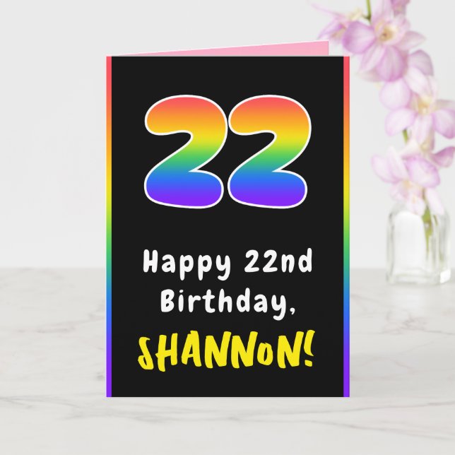 22nd Birthday: Colourful Rainbow # 22, Custom Name Card (Orchid)