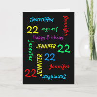 22nd Birthday Custom Card Any Name, Black