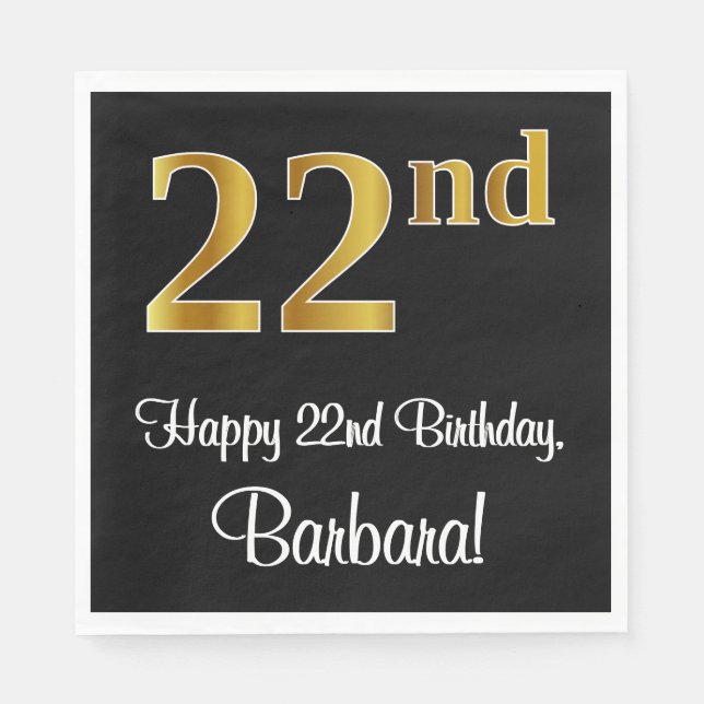 22nd Birthday ~ Elegant Luxurious Faux Gold Look # Napkin (Front)