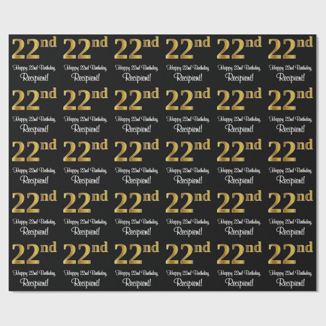 22nd Birthday: Elegant Luxurious Faux Gold Look # Wrapping Paper (Flat)