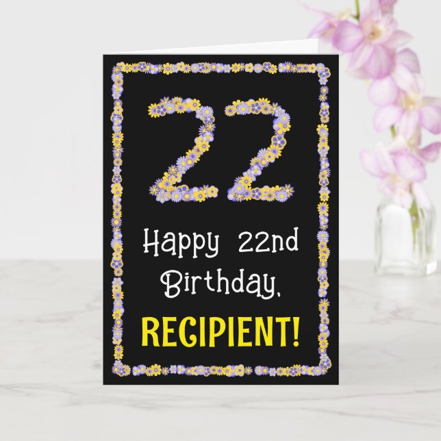 22nd Birthday: Floral Flowers Number, Custom Name Card (Orchid)