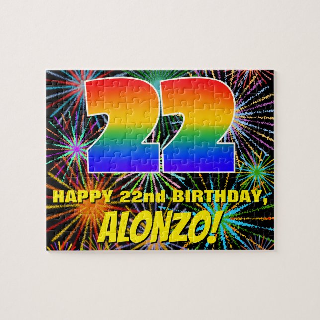 22nd Birthday: Fun, Colourful Celebratory Firework Jigsaw Puzzle (Horizontal)