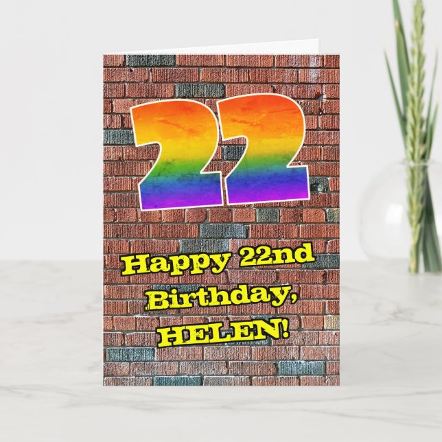 22nd Birthday: Fun Graffiti-Inspired Rainbow 22 Card (Front)