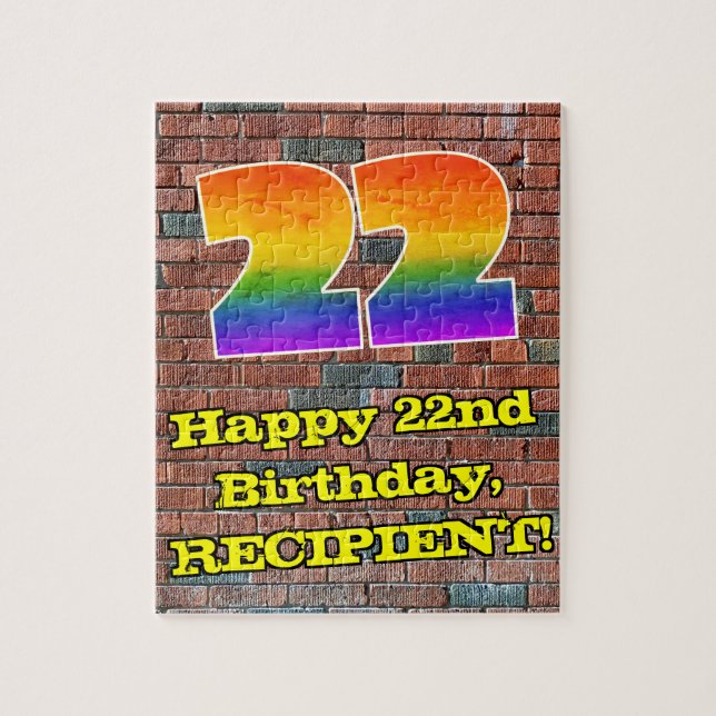 22nd Birthday: Fun Graffiti-Inspired Rainbow 22 Jigsaw Puzzle (Vertical)