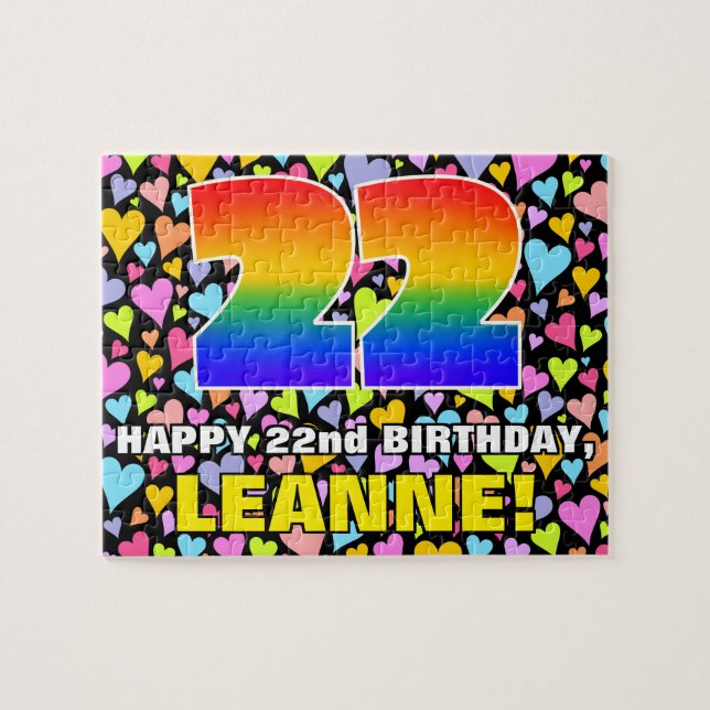 22nd Birthday — Fun, Loving Heart Shapes + “22” Jigsaw Puzzle (Horizontal)