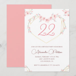 22nd birthday invitations Boho Floral Pink