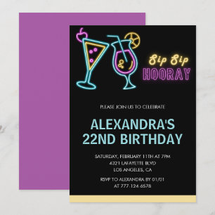 22nd birthday invitations Cocktail Neon Glow