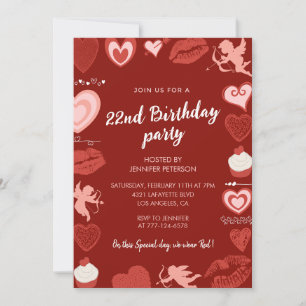 22nd birthday invitations Red Cute Hearts