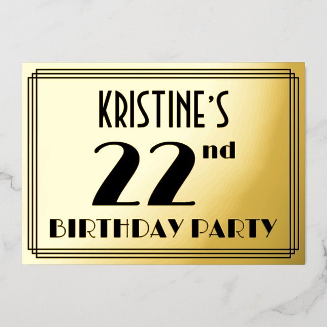 22nd Birthday Party — Art Deco Look “22” + Name (Front)