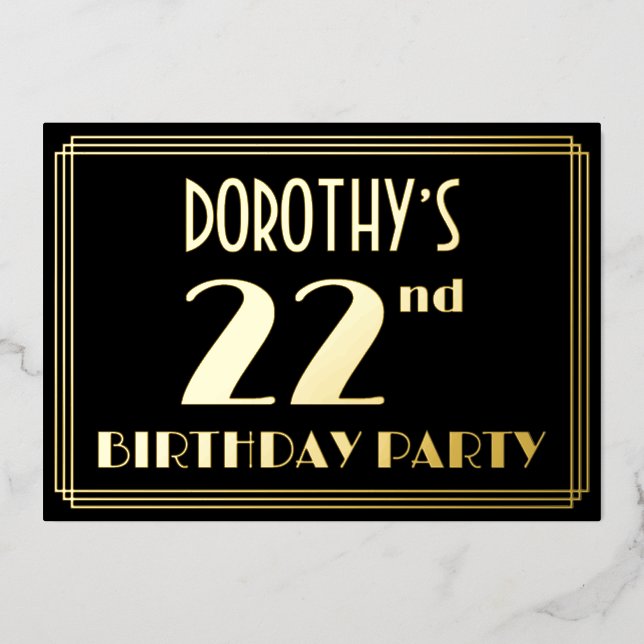 22nd Birthday Party: Art Deco Look “22”, w/ Name (Front)