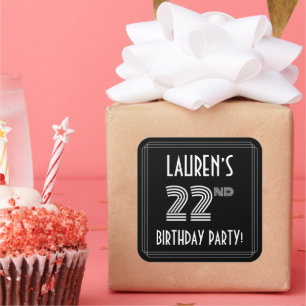 22nd Birthday Party: Art Deco Style & Custom Name Square Sticker
